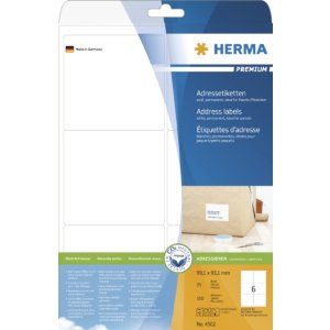 herma adresetiketten Premium a4 99,1x93,1 mm wit papier...