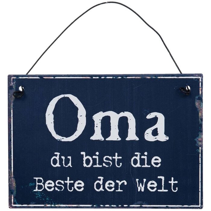 Metalen bord "Oma je bent de beste" 13x9 cm