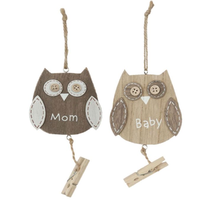 Houten decoratieve hanger uil in 2 uitvoeringen