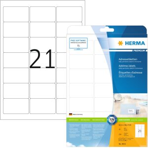 Adresetiketten Premium a4, wit 63,5x38,1 mm papier mat...