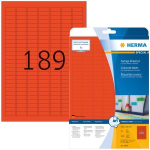 HERMA etiketten A4 rood 25,4x10 mm papier mat 3780 stuks