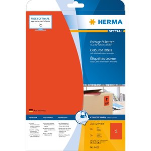 HERMA etiketten A4 rood 210x297 mm papier mat 20 stuks