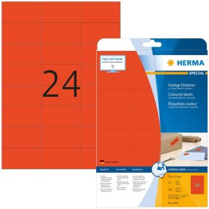 HERMA etiketten A4 rood 70x37 mm papier mat 480 stuks