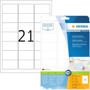 Adresetiketten Premium a4, wit 63,5x38,1 mm papier mat...