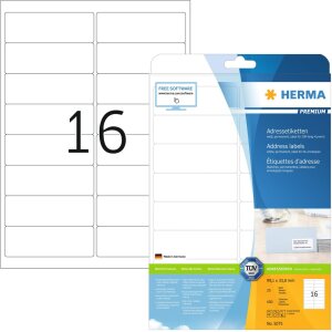 Adresetiketten Premium a4, wit 99,1x33,8 mm papier mat...