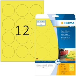 Etiketten a4 neon-geel ø 60 mm rond papier mat 240...