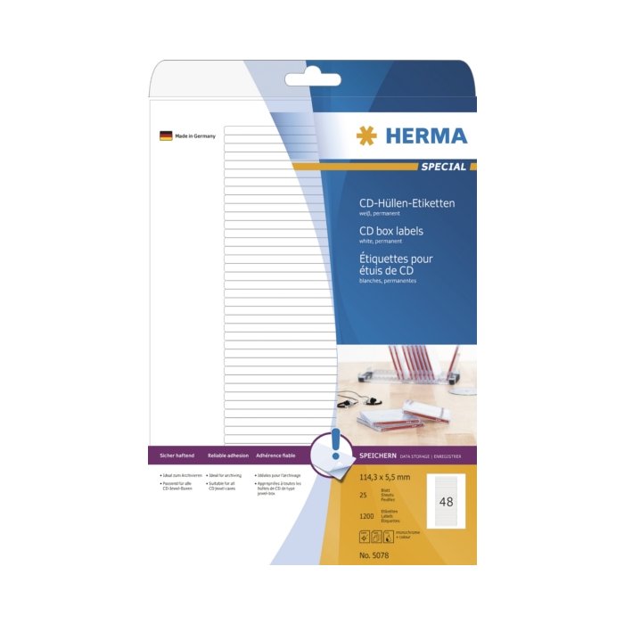 herma etiketten voor CD doosje a4 wit 114,3x5,5 mm papier mat 1200 stuks