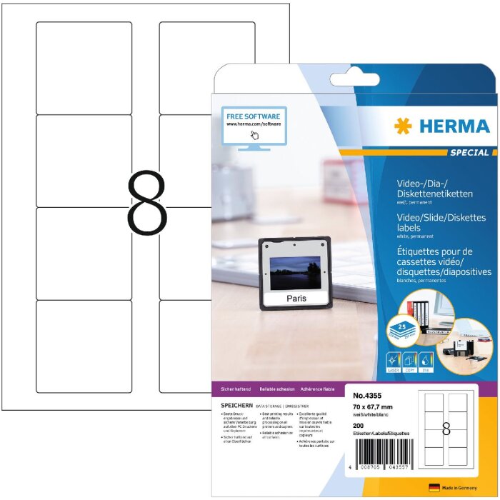 Diskette-etiketten wit 70x67,7 mm papier mat 200 st.