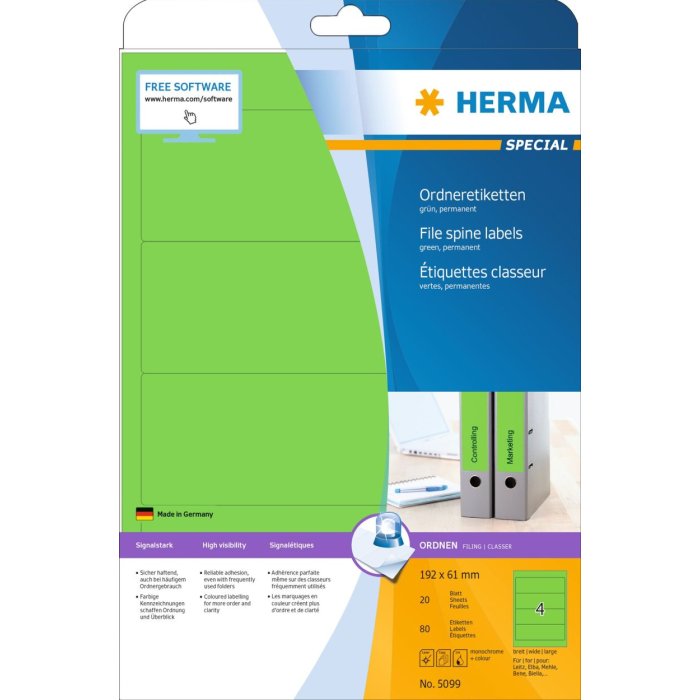 Mapetiketten a4 groen 192x61 mm papier mat ondoorzichtig 80 st.