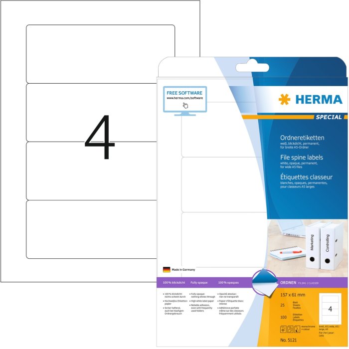 Mapetiketten a4 wit 157x61 mm papier mat ondoorzichtig 100 st.