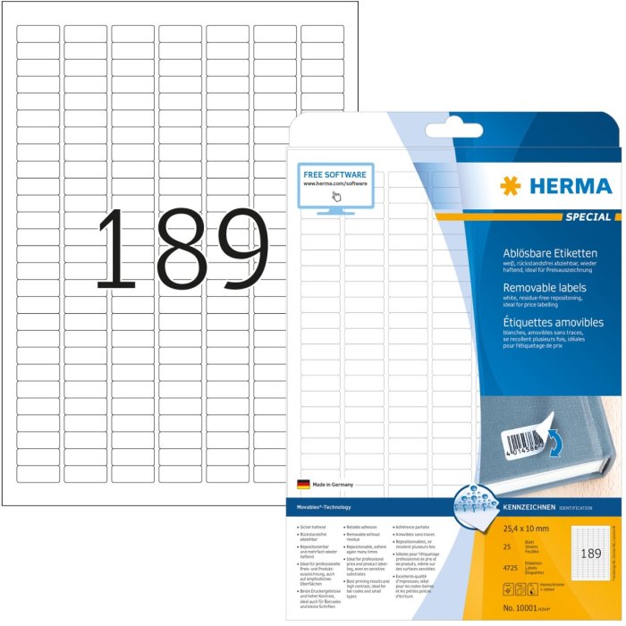 herma-etiketten a4 wit 25,4x10 mm verplaatsbaar-verwijderbaar papier mat 4725 stuks