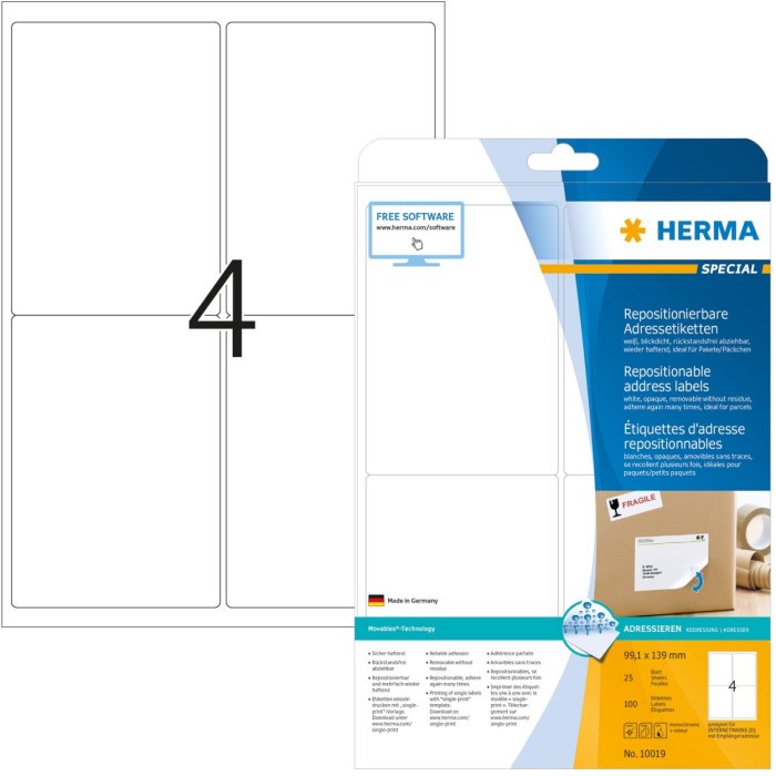 Adresetiketten a4 wit 99,1x139 mm herpositioneerbaar papier mat ondoorzichtig 100 st.