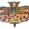 LumiLamp 5LL-5415 Plafondlamp Tiffany Ø 40x23 cm Roze Metalen Glazen Libelle