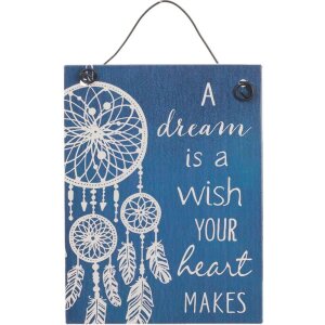 Decoratieve hanger DREAM blauw-wit in het formaat 8x10 cm