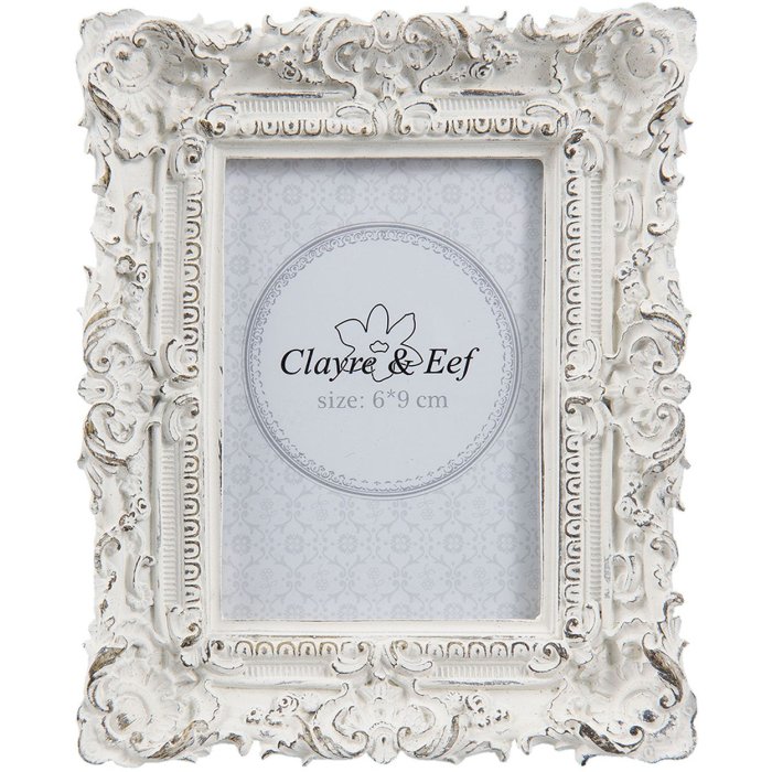 Clayre en Eef 2f0506 Fotolijst - 10x2x12 cm - 6x9 cm distressed wit