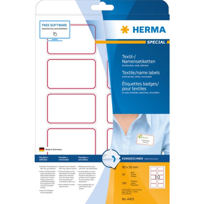 Herma speciale naametiketten, verwijderbaar, a4, 80,0 x 50,0 mm, wit rode rand, gemaakt van acetaatzijde, bedrukbaar