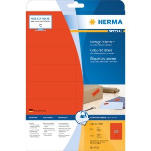 Herma speciale gekleurde etiketten a4, 105 x 37 mm, rood...