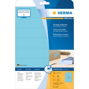 Herma speciale gekleurde etiketten a4, 105 x 37 mm, blauw...