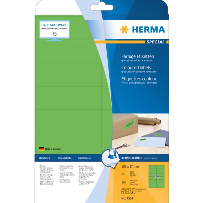 Herma speciale gekleurde etiketten a4, 105 x 37 mm, groen verwijderbaar papier mat