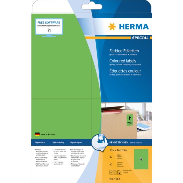 Herma speciale gekleurde etiketten a4, 105 x 148 mm, groen, verwijderbaar