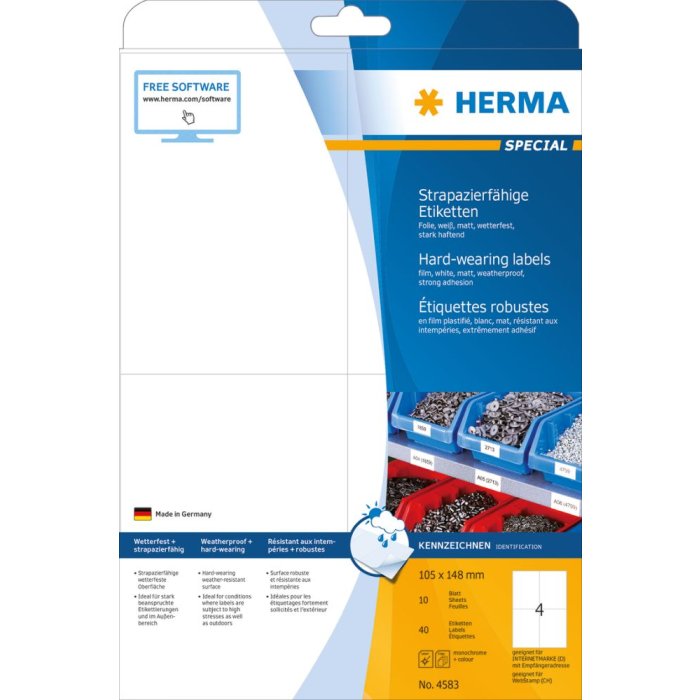 Herma speciale weerbestendige folie-etiketten a4, 105 x 148 mm, wit, zeer sterk hechtend