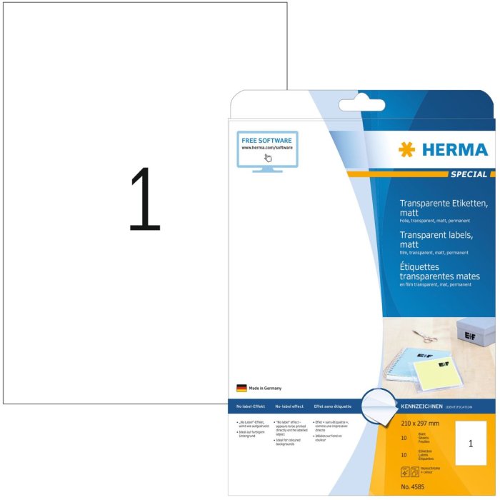 Herma special Transparante folie-etiketten, mat, a4, 210 x 297 mm, weerbestendig, permanente kleefstof