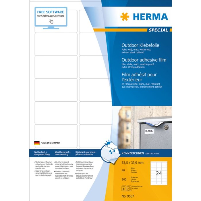 Herma speciale Weerbestendige outdoor folie-etiketten a4, 63,5 x 33,9 mm, wit, zeer sterke kleefkracht, rekbaar