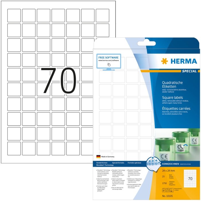 Herma speciaal Verwijderbare etiketten a4, 24 x 24 mm, wit, vierkant, herplakbaar