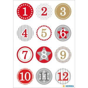 Herma decor adventskalender stickers 1-24, rood ø 2 cm