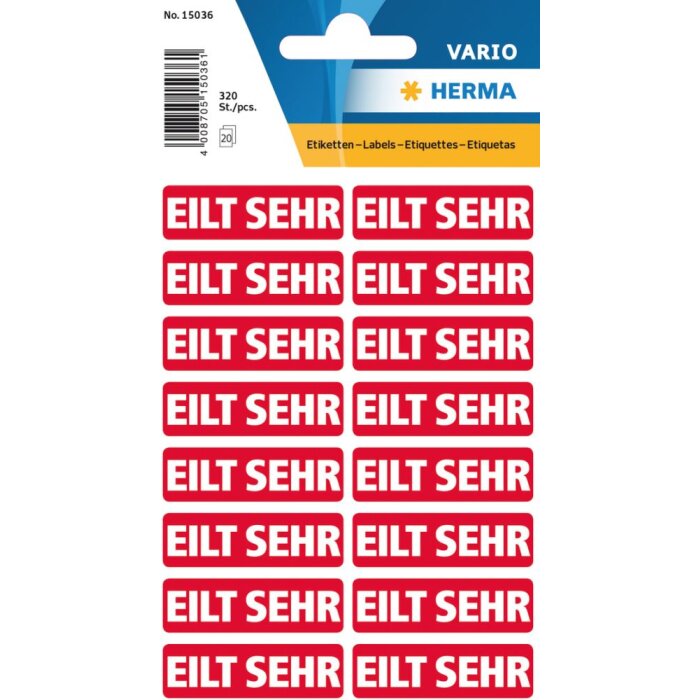 Herma vario tekst etiketten "Eilt sehr" 12 x 40 mm, zelfklevend, 320 stuks