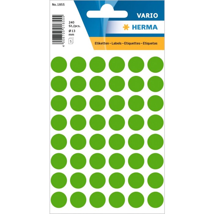 Multifunctionele etiketten groen ø 12 mm rond papier mat 240 st.