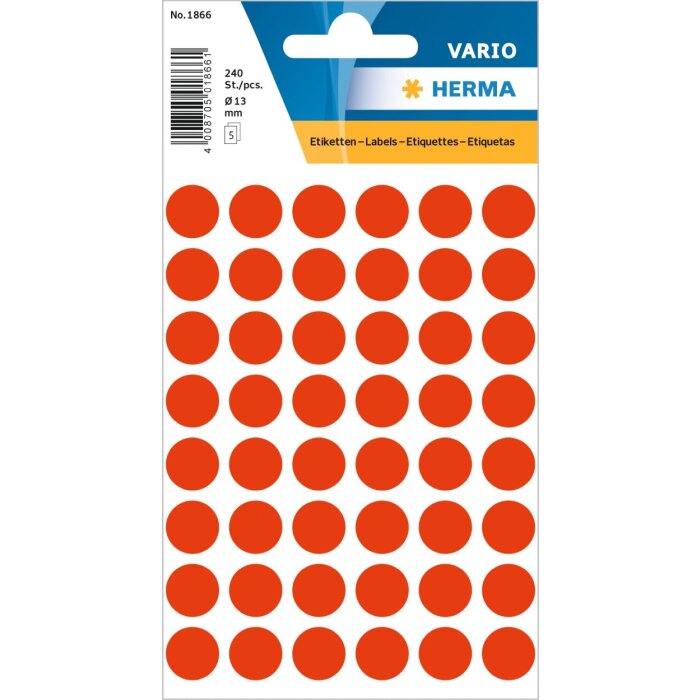 Multifunctionele etiketten rood ø 12 mm rond papier mat 240 st.