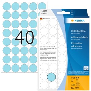 Multifunctionele etiketten blauw ø 19 mm rond papier mat 1280 st.