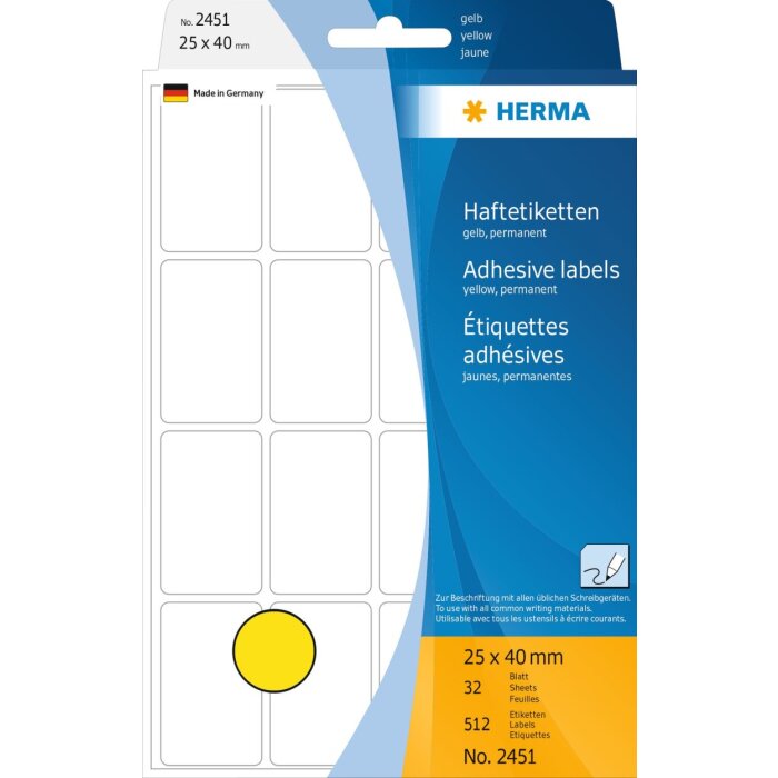 Multifunctionele etiketten geel 25x40 mm papier mat 512 st.