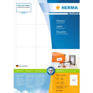 Etiketten Premium a4, wit 63,5x72 mm papier mat 1200 st.