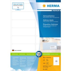 Adresetiketten Premium a4, wit 99,1x33,8 mm papier mat...