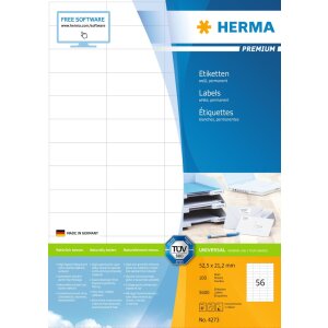 Etiketten Premium a4, wit 52,5x21,2 mm papier mat 5600 st.