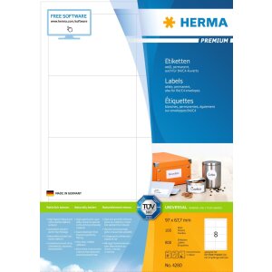 Etiketten Premium a4, wit 97x67,7 mm papier mat 800 st.