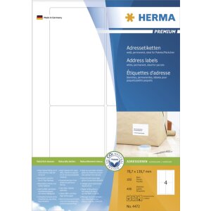 Adresetiketten Premium a4, wit 78,7x139,7 mm papier mat...