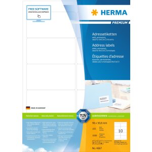 Adresetiketten Premium a4, wit 96x50,8 mm papier mat 1000...