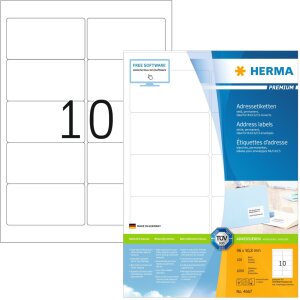 Adresetiketten Premium a4, wit 96x50,8 mm papier mat 1000...