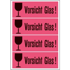 Verzendetiket voorzichtigheid glas lichtgevend rood...