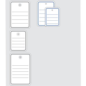 Stukgoed label 40x50 mm met plastic oogje - draad - splitpen 1000 st.