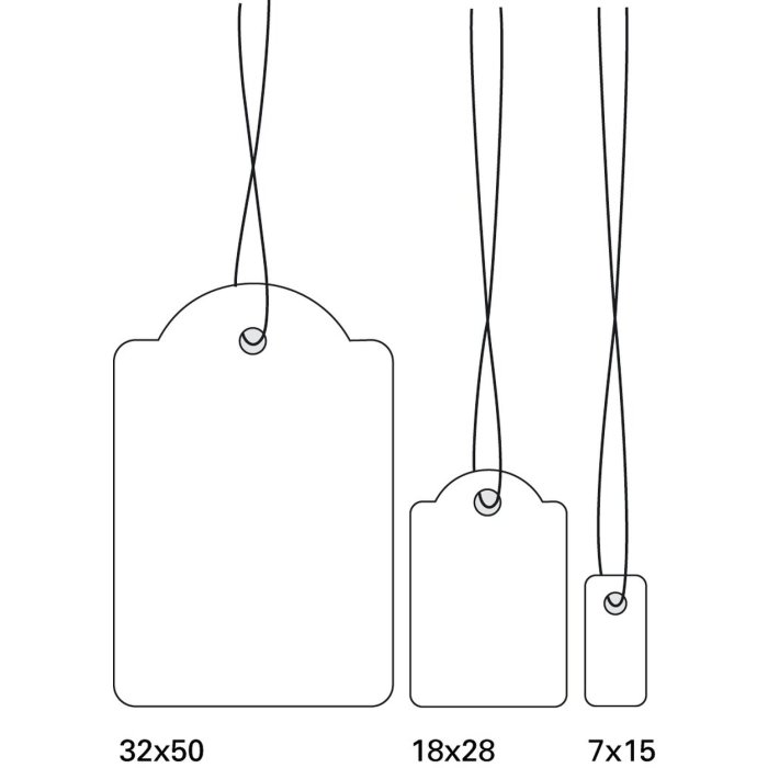 1000 hangtags met rode draad 32x50 mm