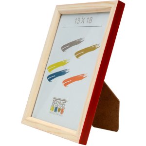 s233h4 Houten lijst in natuurkleur met rode buitenrand 20x28 cm