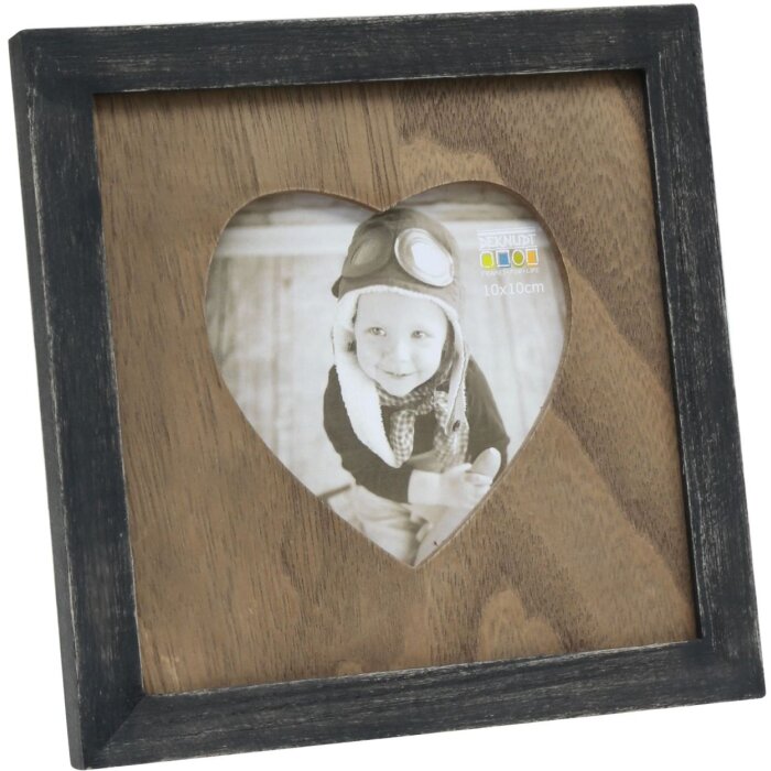 s67tw2 Lijst in zwart met houten montuur met hartvormige uitsparing 10x10 cm