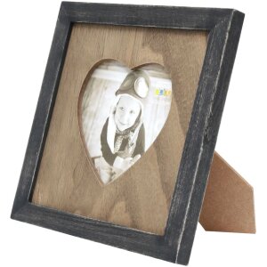 s67tw2 Lijst in zwart met houten montuur met hartvormige uitsparing 10x10 cm