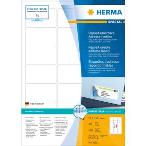 Adresetiketten a4 wit 63,5x38,1 mm herpositioneerbaar papier mat 2100 st.