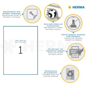 herma etiketten a4 wit 210x297 mm Movables-verwijderbaar papier mat 100 st.