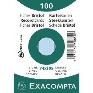 Exacompta index kaarten A7 gelinieerd 100 stuks azuurblauw